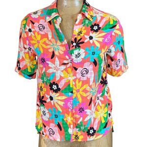 Jane + Delancey Floral Button Down Short Sleeve Shirt Sz S #141S